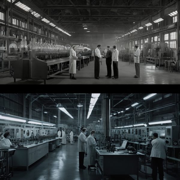 تصویر مونتاژ از تاریخچه کارخانه لینگ لانگ تا آزمایشگاه مدرن