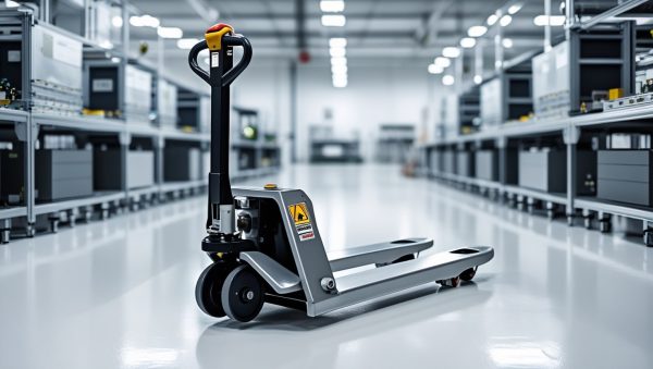 جک پالت دستی تایوانی در یک محیط صنعتی بسیار تمیز و مدرن