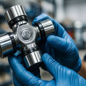 قطعه یدکی چهار شاخ گاردان آماده برای تعویض در یک تعمیرگاه تخصصی